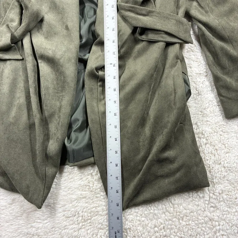 Flawless Wrap Jacket Womens XS Olive Green Faux Suede Belted Trench Coat NWT